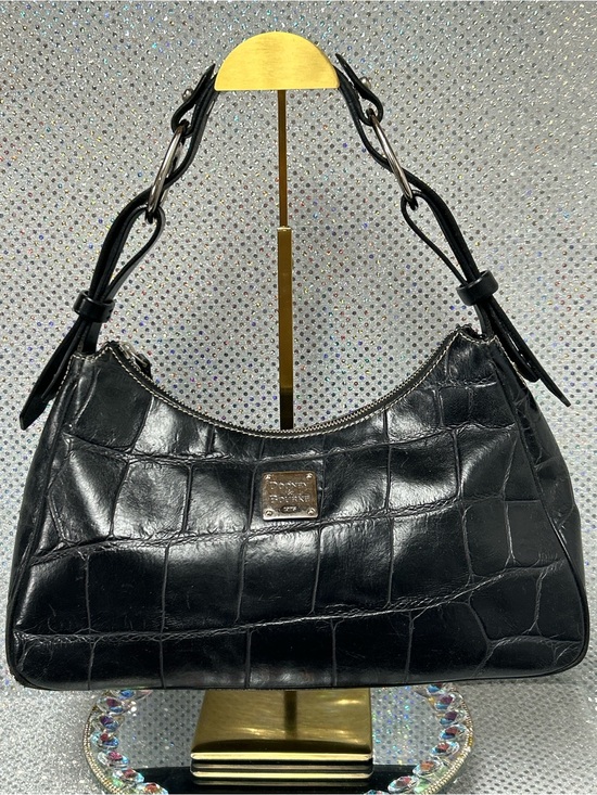 Dooney & Bourke Handbags - Dooney & Bourke Black Croc-Embossed Leather Shoulder Bag Approx. 15 x 7 x 5